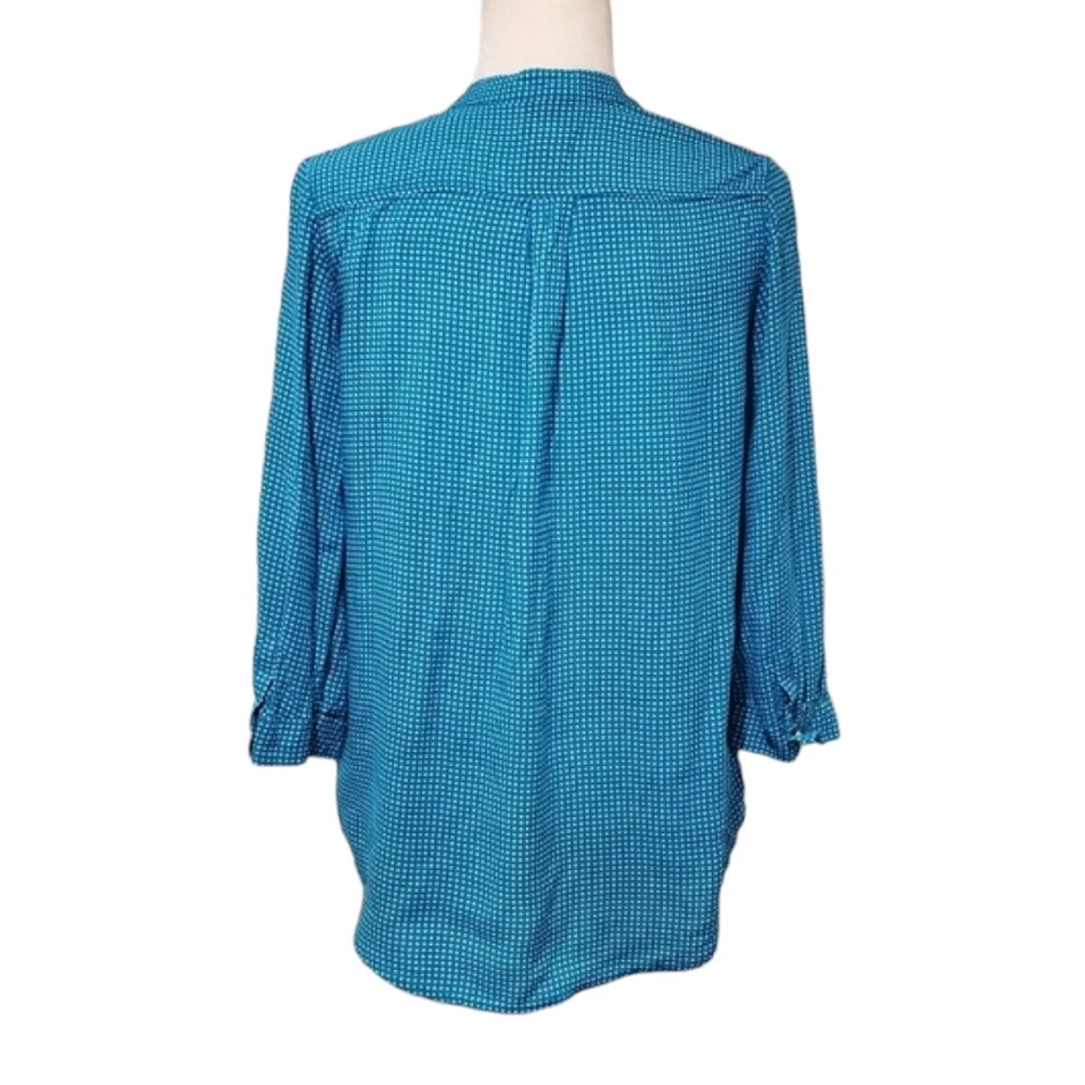 Stylus Blouse Women Size Small Blue White Polka Dot Pearl Button Long Sleeve Top - Picture 4 of 9